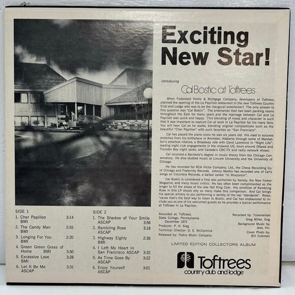 Cal Bostic At Toftrees Cher Papillon Vintage Vinyl LP 1974 - Picture 2 of 16